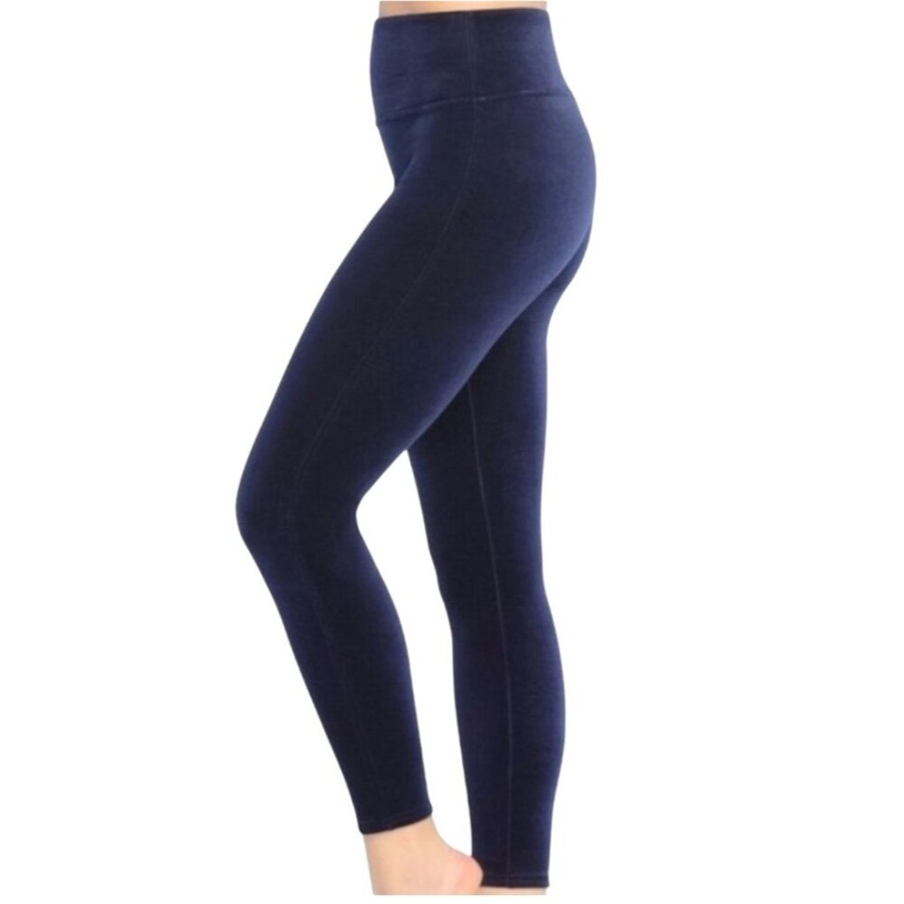 Spanx Power Waitband Shiny Velvet Clasic Navy Leggings Size Small
